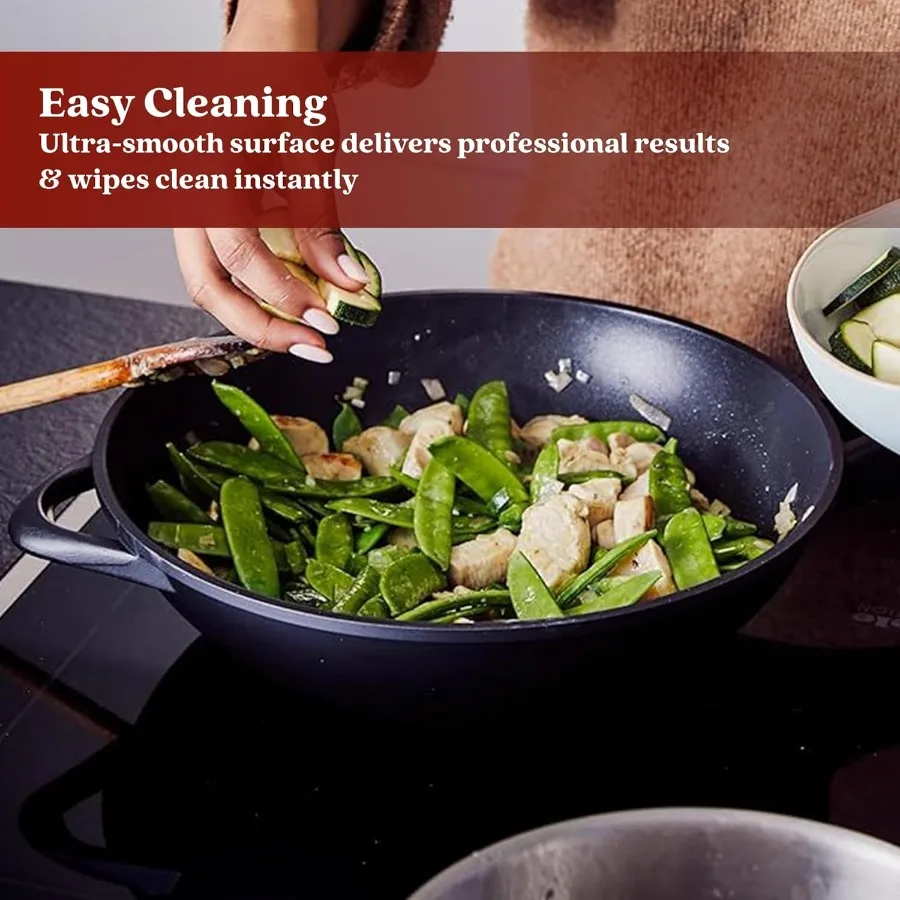 Energy Juego de sartenes antiadherentes de cerámica de 6 piezas PFAS PTFree 8 "9,5" 11 "sartenes 12 "Wok + 11" sartén para crepé StayCool manijas Induc