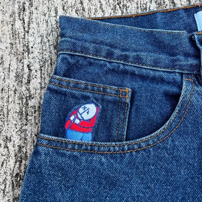 Y2k calças jeans baggy das mulheres dos homens hip hop polar grande menino bordado jeans streetwear cintura alta calças largas calças de carga