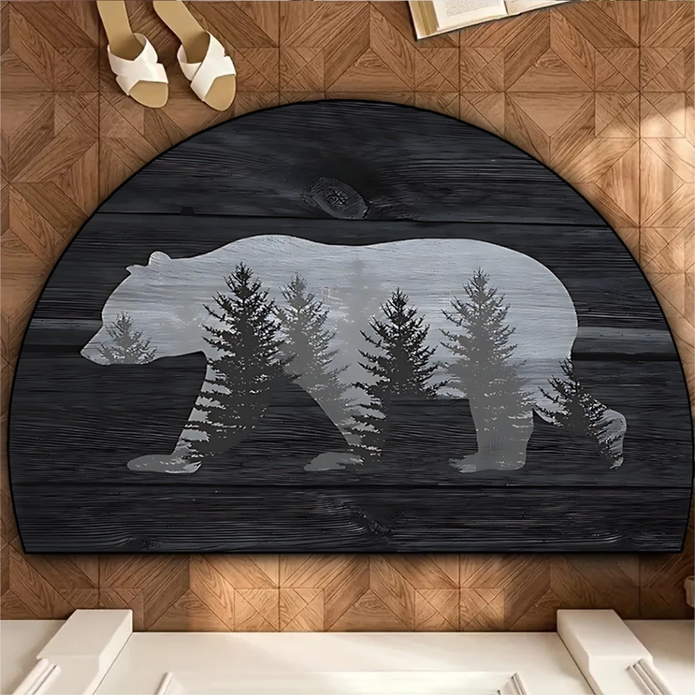 Pink Tiger semicircle doormat floor mat with bloom and leaf surround print for Bedroom Living Room Kitchen home decor 2D flat