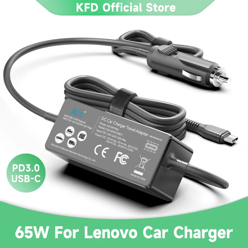 KFD 65W 45W USB C TYPE-C Laptop Charger DC Adapter Car Charger For Lenovo IBM Thinkpad X1 Carbon T480 ThinkBook E13E14 E580 L380