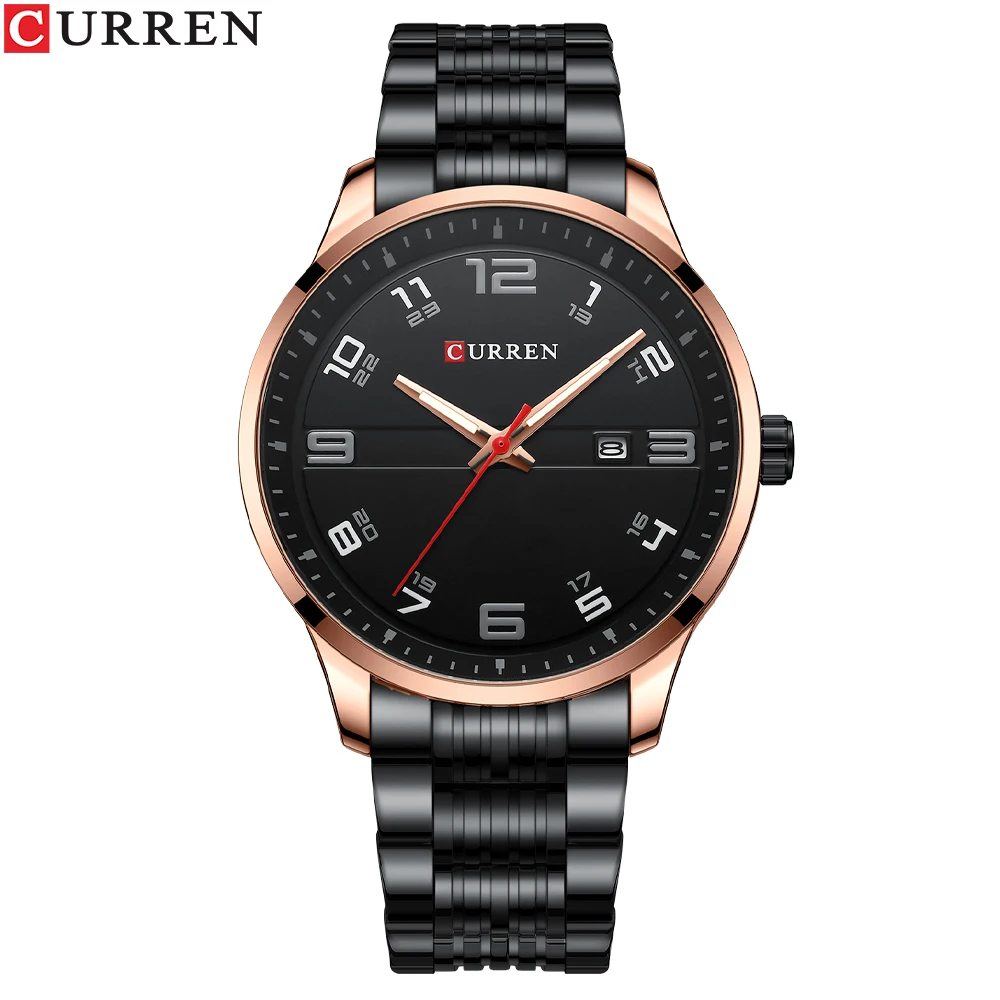 CURREN Men's Watches Classic Black/Silver Steel Band Quartz Analog Wrist Watch with Date for Man Watches