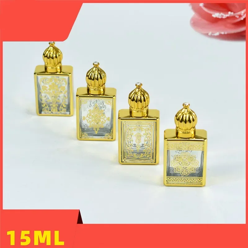 

10/30pcs 15ml Roll on Glass Bottle Square Essential Oil Container Gold Luxury Empty Refillable Mini Roller Perfume Bottles