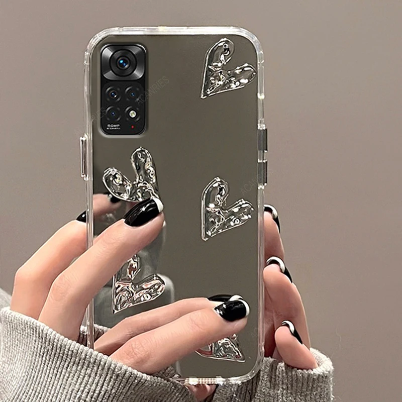 Luxury Mirror 3D Love Heart Silicone Case For Xiaomi Redmi Note 11 10 Pro 11S 4G 5G Back Cover Note11 S  Note10 11pro 10pro