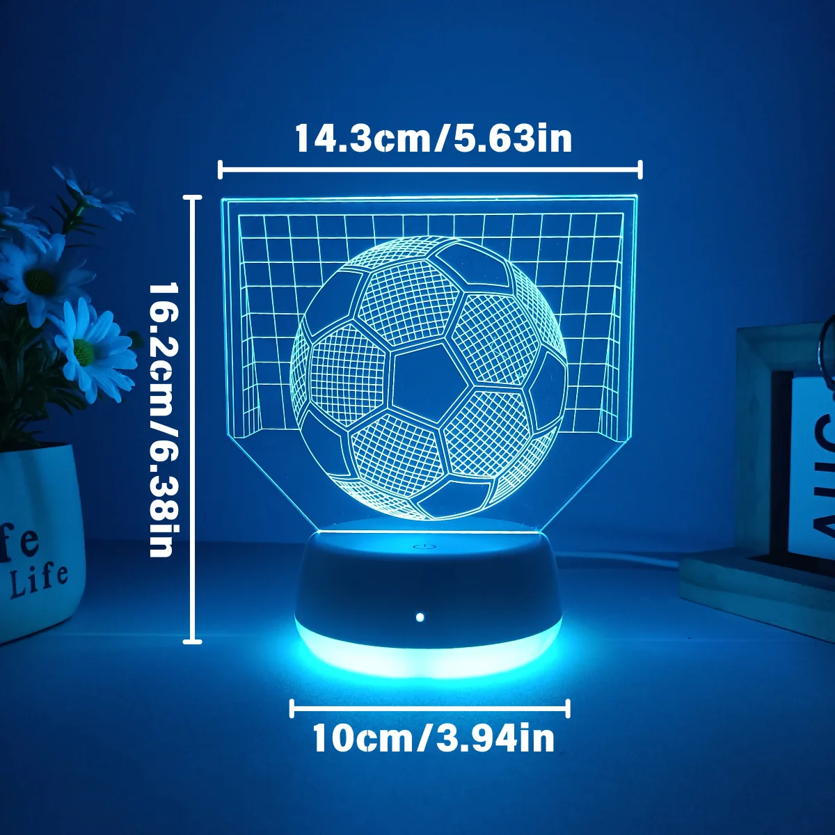 1pc modern creative football 3D night light, with touch switch control for seven different light colors to gradually change.