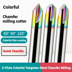 3-Flute Colorful Tungsten Steel Chamfer Milling Cutter 60°90°120°  Endmills CNC Mechanical Machining Cutters Tools