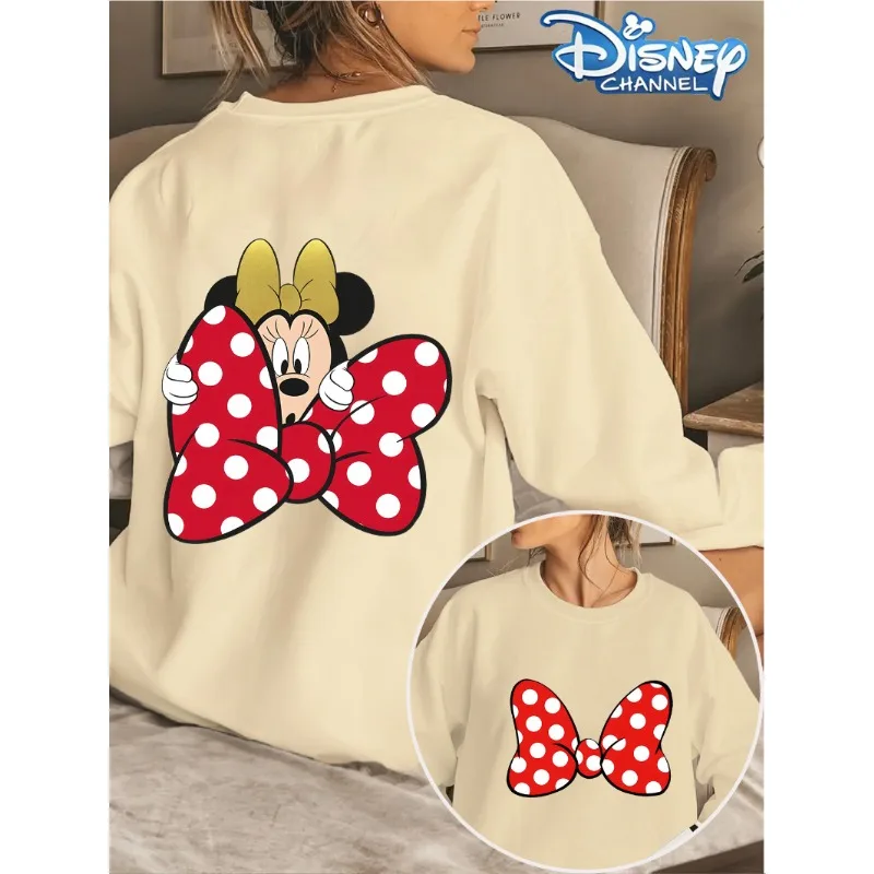

Disney Minnie Red Polka Dot Bow Pattern 3D Printed Women's Round-neck Long-sleeved Loose and Comfortable Daily Casual T-shirt