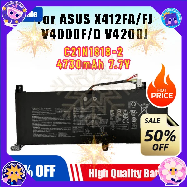 SWZY   Battery C21N1818-2 7.7V 4730mAh  Suitable for ASUS X412FA/FJ V4000F/D V4200J Laptop Battery