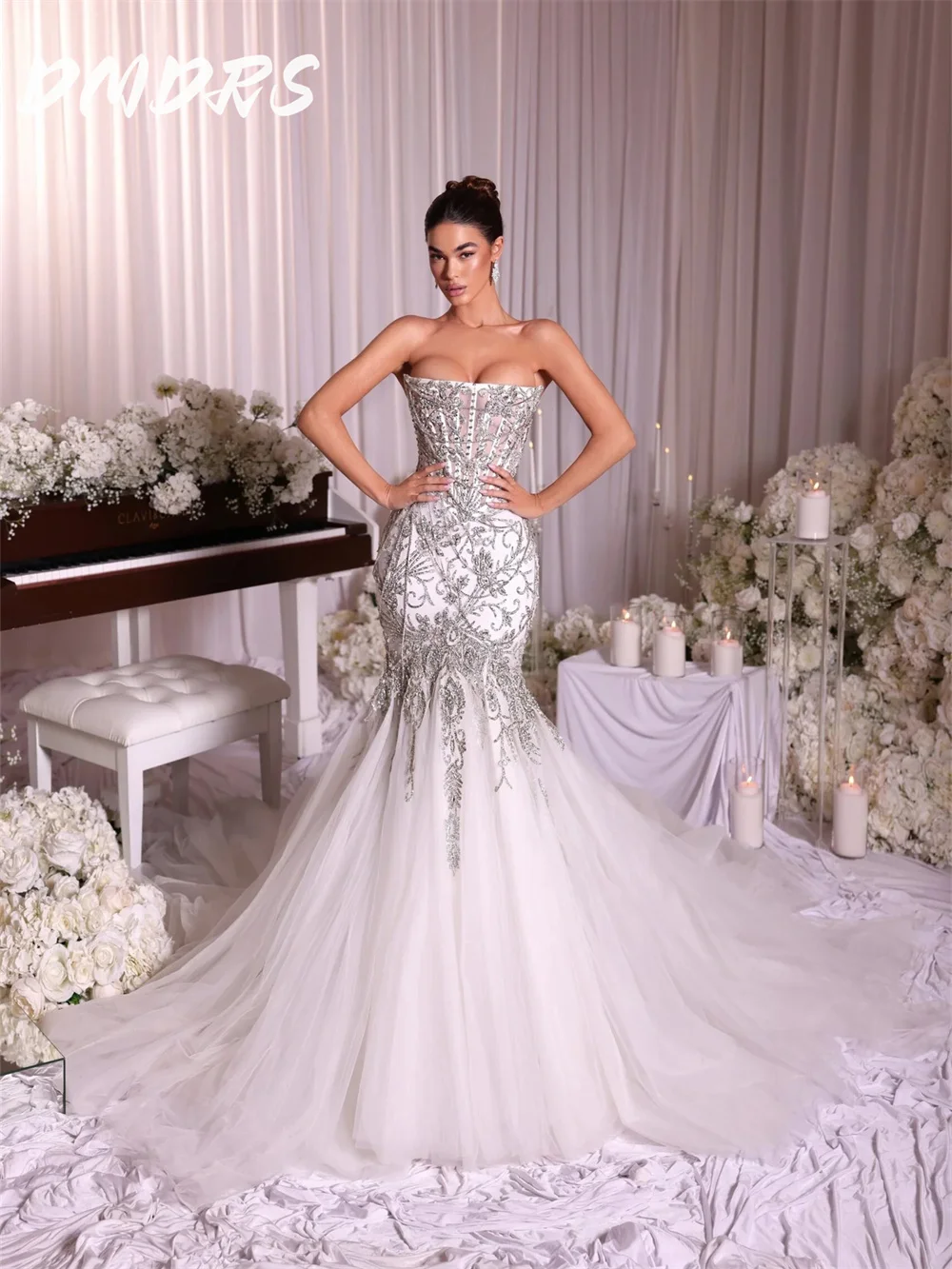 Elegant Strapless Wedding Dress 2025 Charming Sleeveless Bridal Gown Formal Fishtail Gown For Saudi Arabia Dress Customized