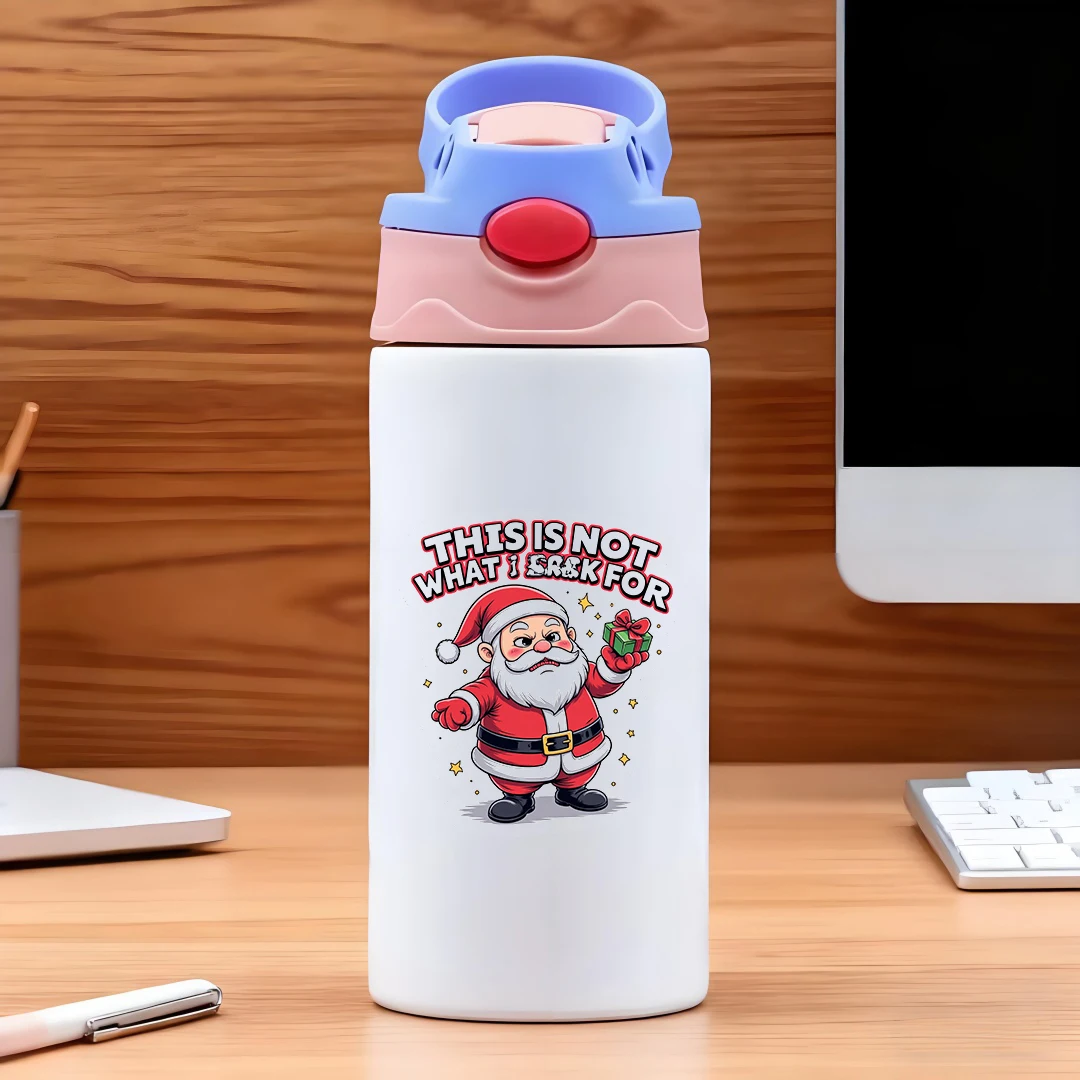 Tasse thermique en acier inoxydable 304 + tasse en paille de père noël de dessin animé + bouteille d'eau portable pour enfants-cadeau de noël essentiel