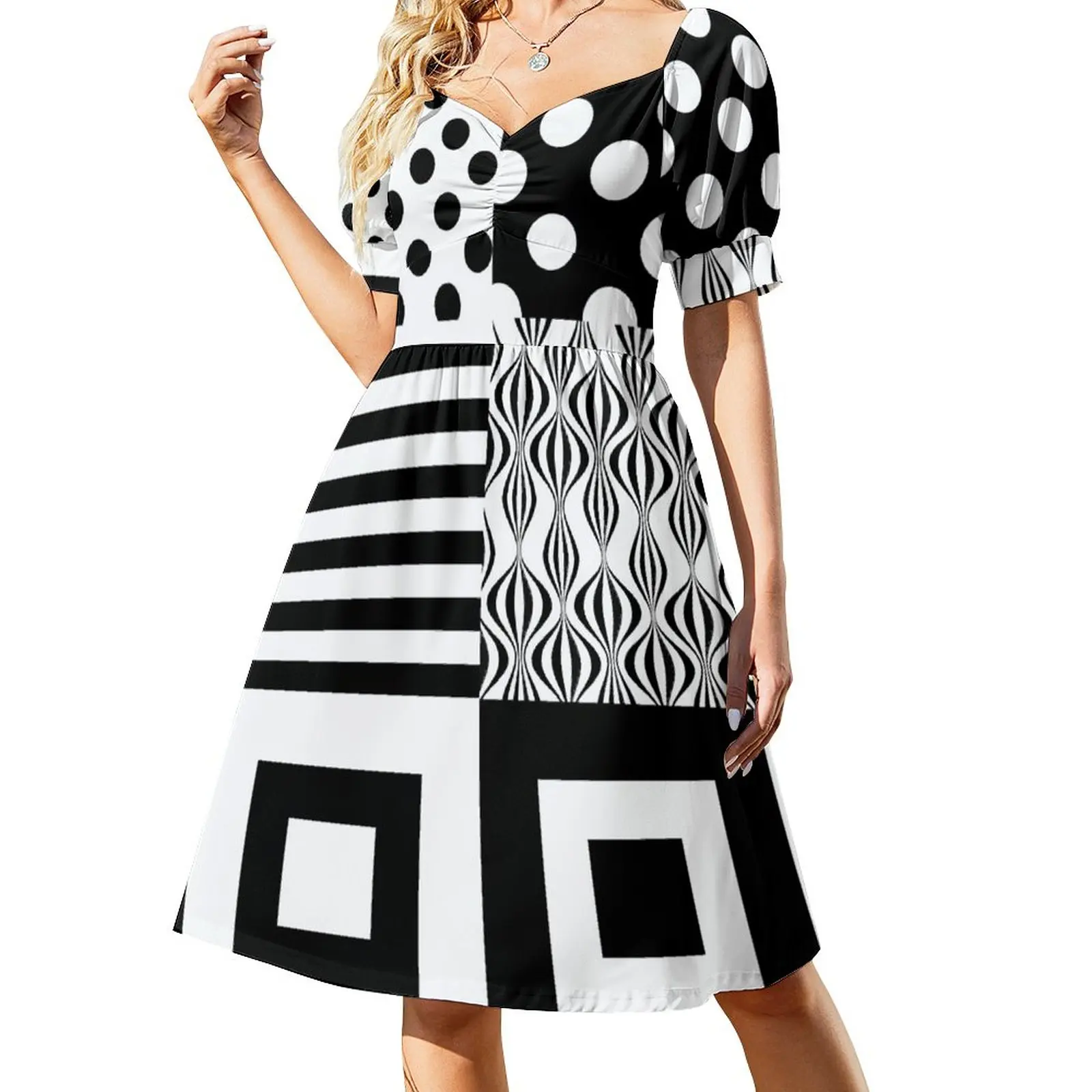 

60s Mod Patterns | Black & White Blocks Sleeveless Dress Dresses Elegant gowns birthday dress for women luxury 2024