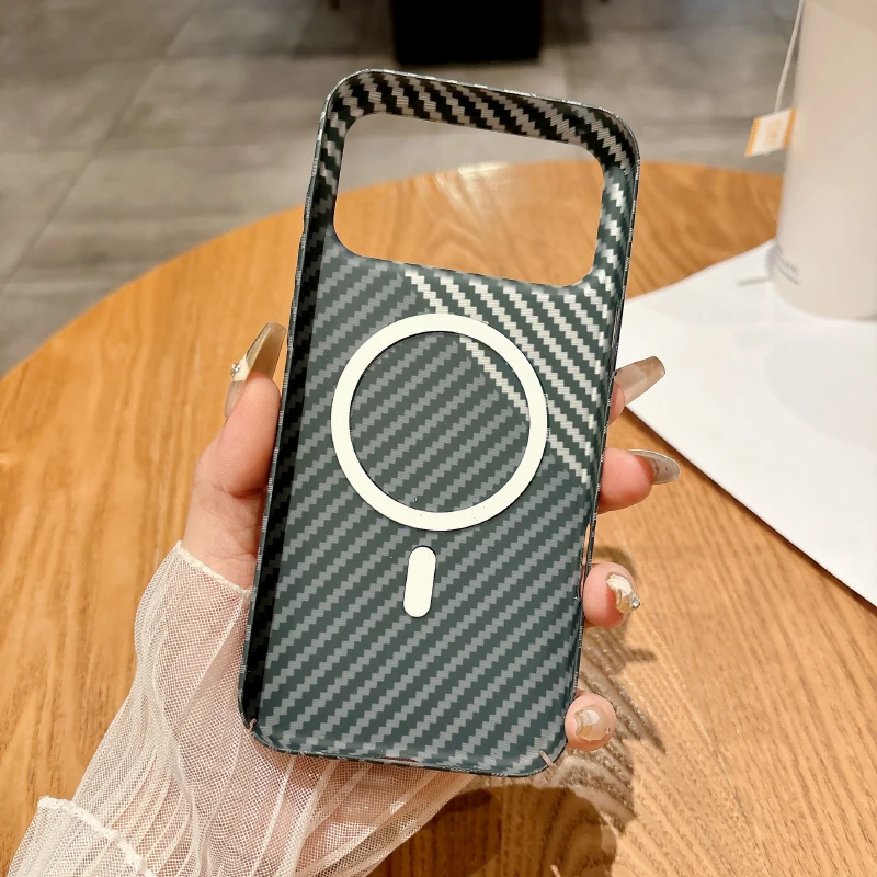 For Magsafe Magnetic Ultra Thin Carbon Fiber Textured Hard Phone Case For iPhone 18 17 Pro Max 15 14 13 12 16 Pro Max Back Cover view 3