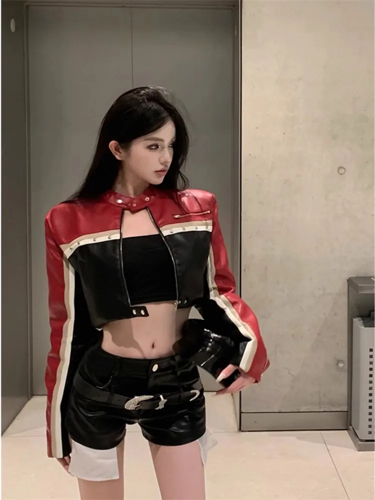 

Ретро американский цвет Blo Leather Jaet Женский ор Мотоциклетный топ из искусственного материала круглый Ne Застежка-молния для поездок на работу Sle