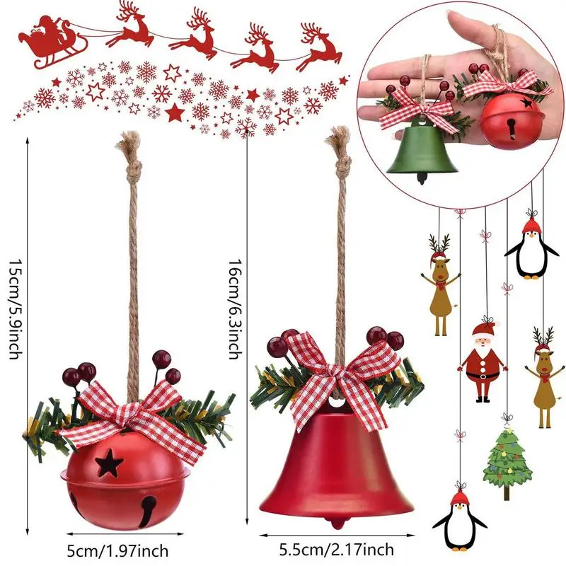 Campanas de Navidad grandes de 6 piezas, adornos colgantes de campana de gran tamaño, blanco, rojo, verde, campana de árbol de Navidad, favores de fiesta, decoración de vacaciones