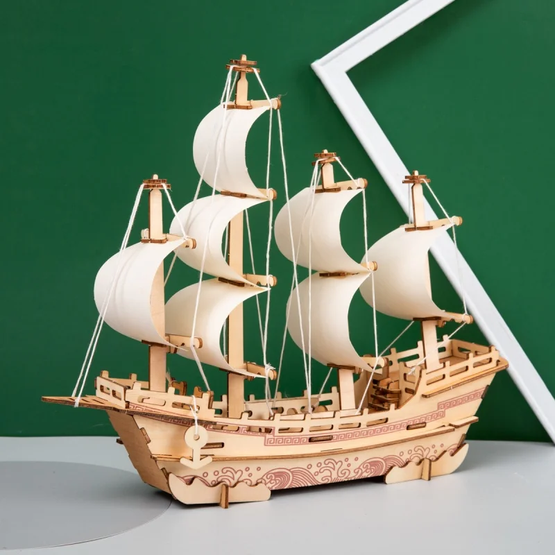 Diy Handmade 3d Pirate Ship Silk Merchant Ship Sailboat Model Puzzle Building Blocks  Laser Decoration Toys For Children