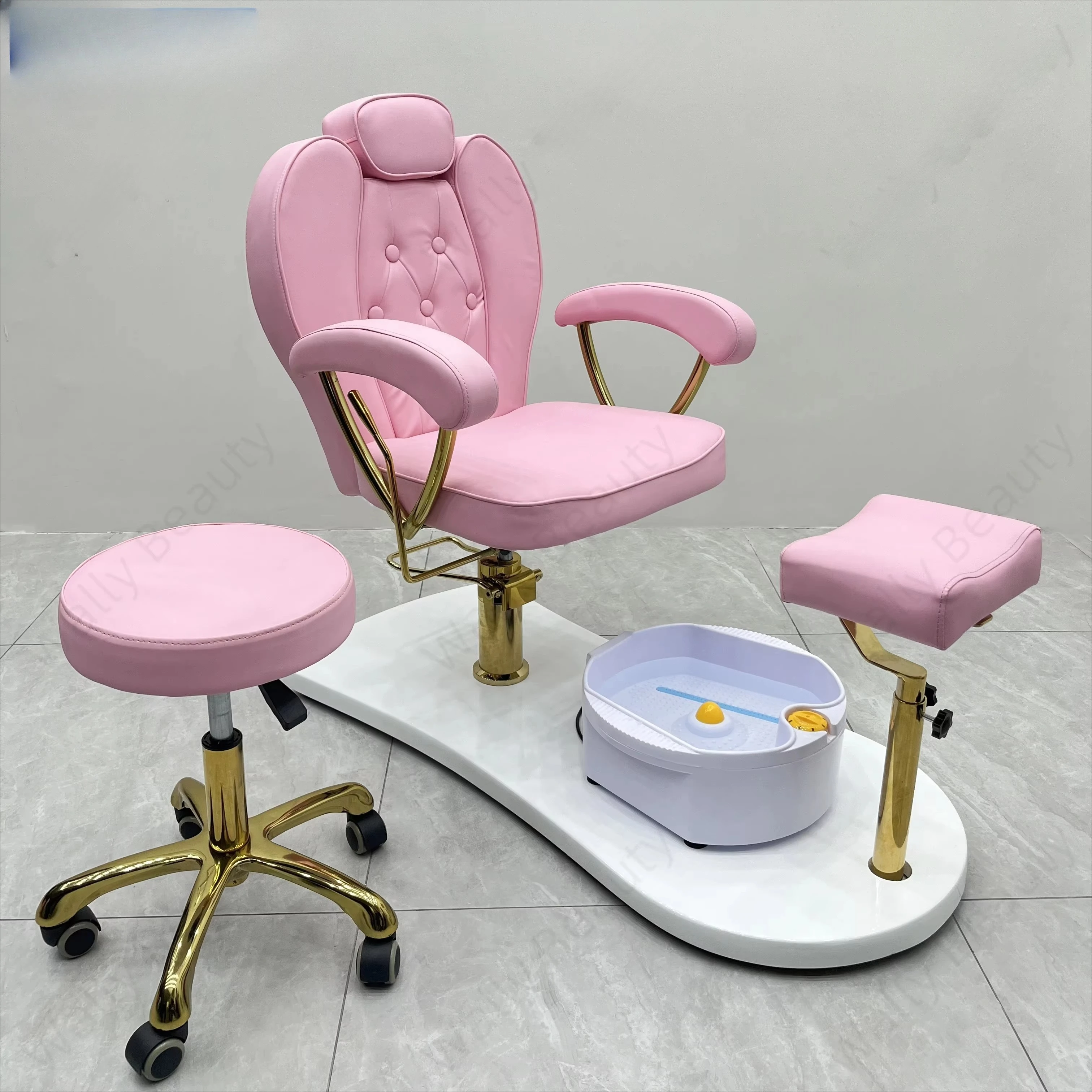 

Salon Beauty Pedicure Chair Wholesale Spa Chair Hydraulic Adjustable Pedicure Station with Foot Basin and Rolling Stool