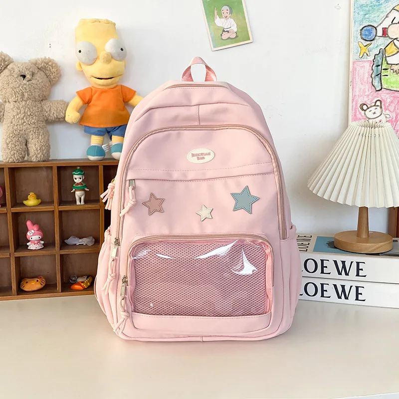 Ita Backpack New Girls Large School Bag Pink White Black Kawaii Nylon Backpack Women Transparent Pocket Itabag Mochila Sac 2024