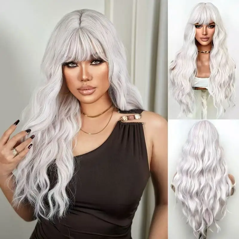Naturally fluffy long curly hair with air bangs, loli-style wig, in stock