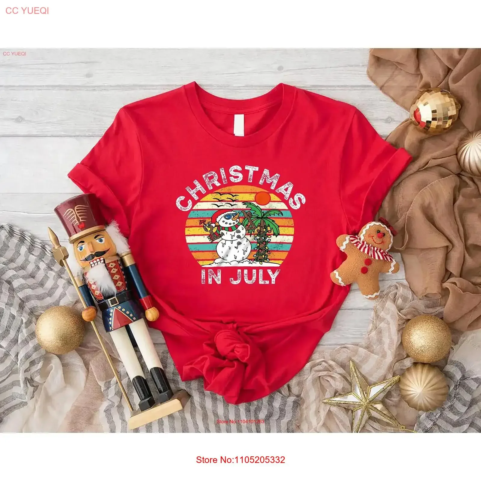 Christmas in July T Shirt Summer Snowman Hawaiian Beach Xmas Retro Holiday Clothing vintage Washed Versatile homme Casual