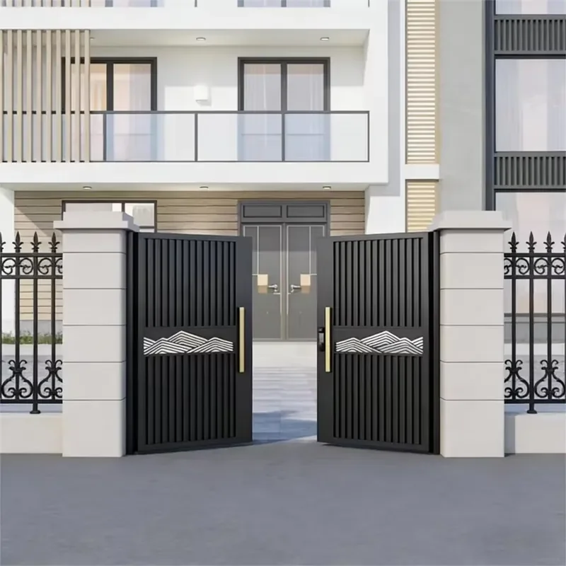 Modern Chinese Aluminum Double Gate Automatic Smart Black Villa Garden Gate Rustproof Exterior Driveway Main Entry Door