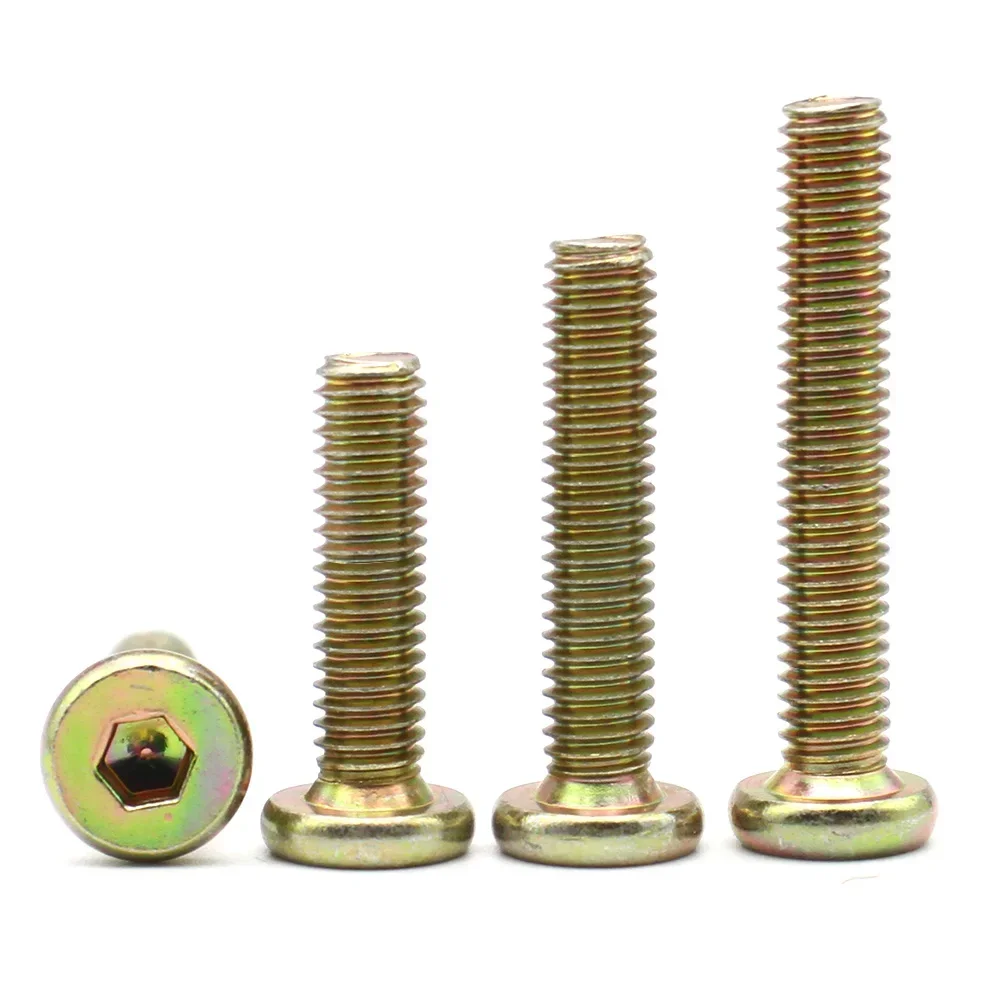 6PCS/lot M6 M8 Zinc-Plated Flat Round Head Hex Socket Furniture Connector Screws, Countersunk Bolts Cabinet Fastening Hardware