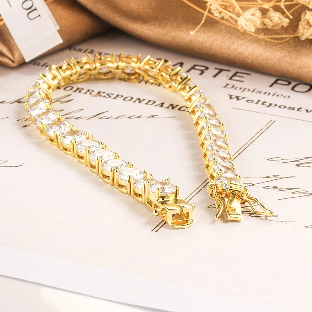 Imagem -03 - Clássico Mossanite Pulseiras de Tênis de Diamante 925 Pulseira de Ouro Amarelo Banhado a Prata Esterlina 18k para Mulheres e Homens Jóias mm mm mm