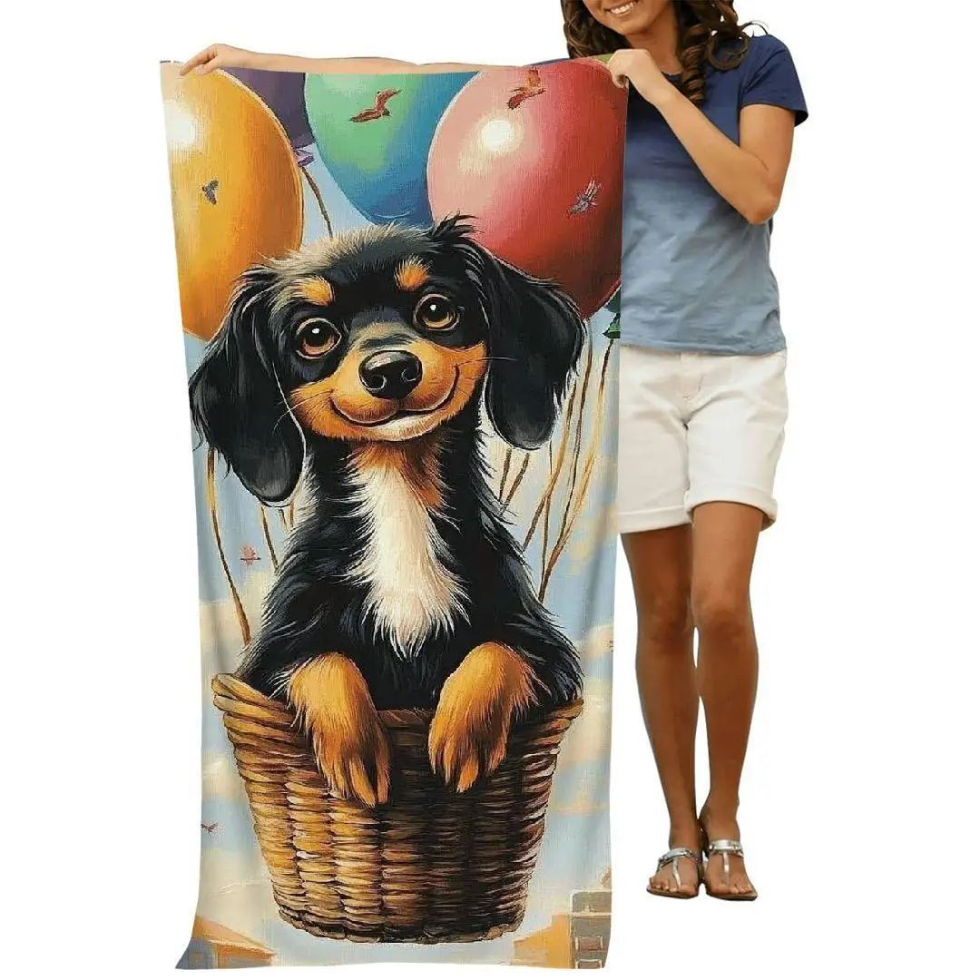 Dachshund Balloon Beach Towel Patterned Sunscreen And Windproof Suitable For Swimming Pool Camping Travel Blanket