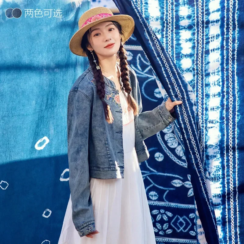 Spring Autumn Short Denim Jacket Women 2026 New Single-Breasted Stand-Up Collar Coat Fashion Embroidery Outerwear Female