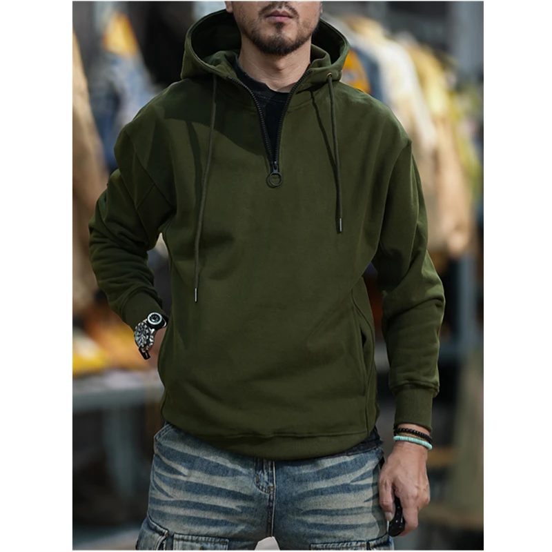 Hipster Autumn-winter heavy American retro hoodie men\'s hooded zipper thick loose pullover jacket