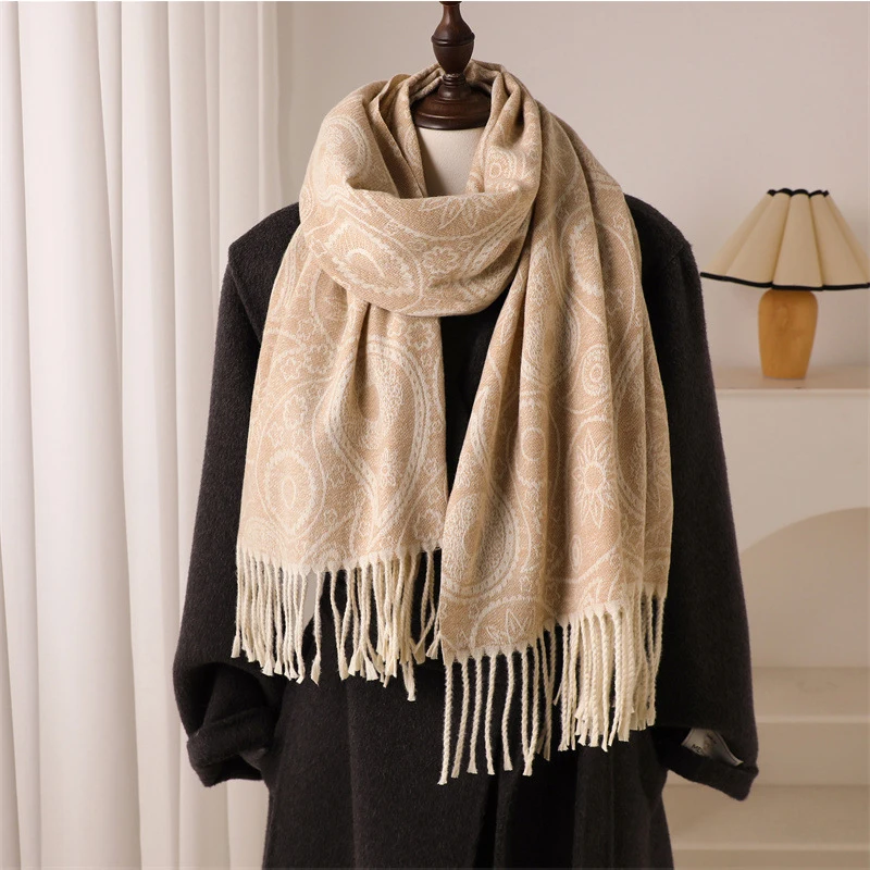 الفاخرة الشتاء فو الكشمير وشاح المرأة 2025 المألوف بيزلي سميكة الأوروبية والأمريكية الدافئة شال المعطف الشالات