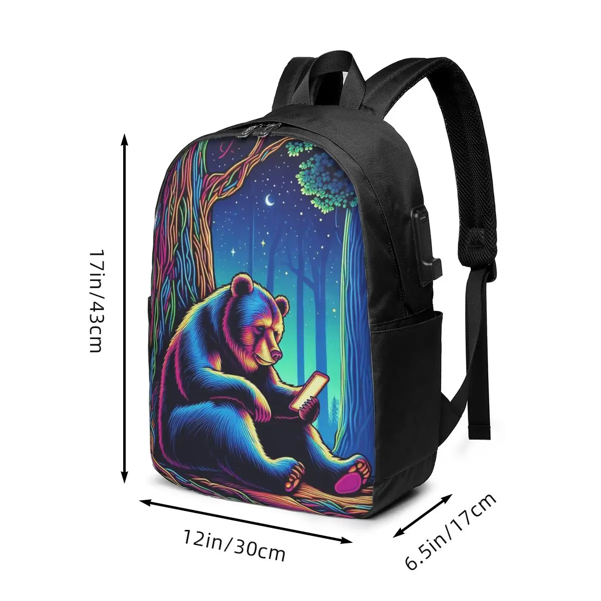 Cartoon Bear Read Books In Forest Backpack Travel Notebook Bag Computer College Student School Bag Laptop Shoulder Bags