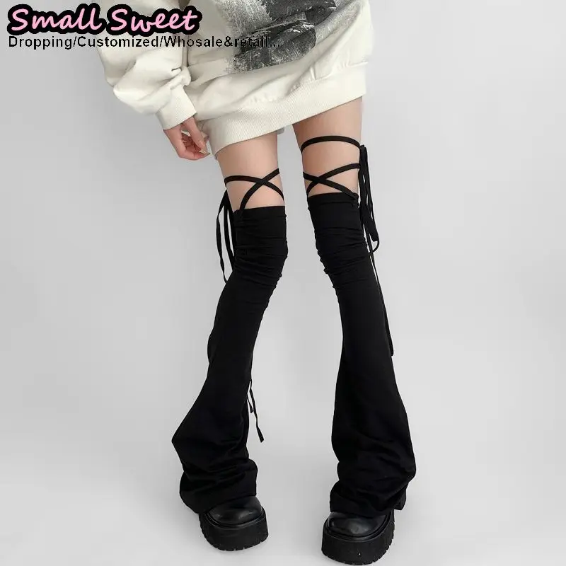 Women Steampunk Y2K Girls Summer Streetwear Gothic Lace Up Leg Warmers Knitted Leg Warmer High Tube Wide Leg Prevent Slippage