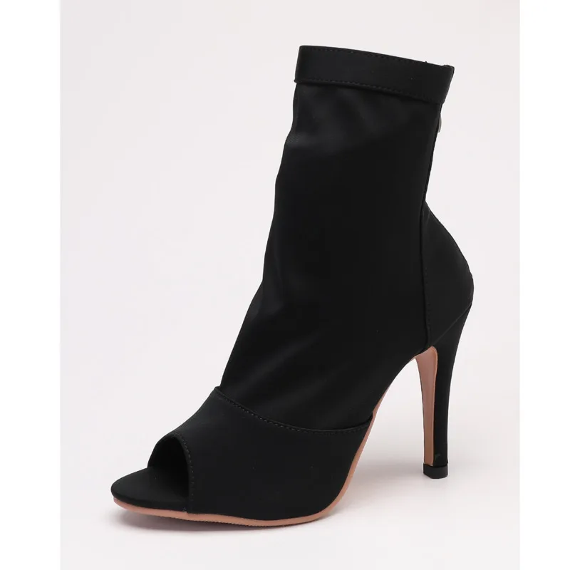 

New Sexy 2023 Women Black High Heels Soft Peep Toe Boot Stilettos Jazz Dance Women's shoes Latin Dancing Booties Plus Size