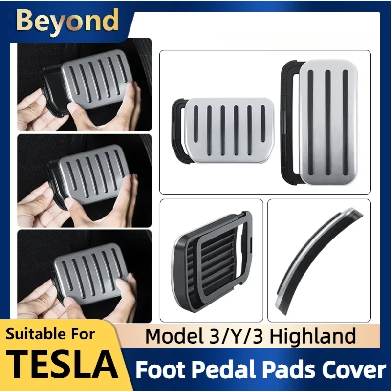 Foot Pedal Pads Cover For Tesla Model 3/Y/3 Highland 2017-2024 Upgrade Non-Slip Aluminum Alloy Auto Throttle Rest Brake Pedal