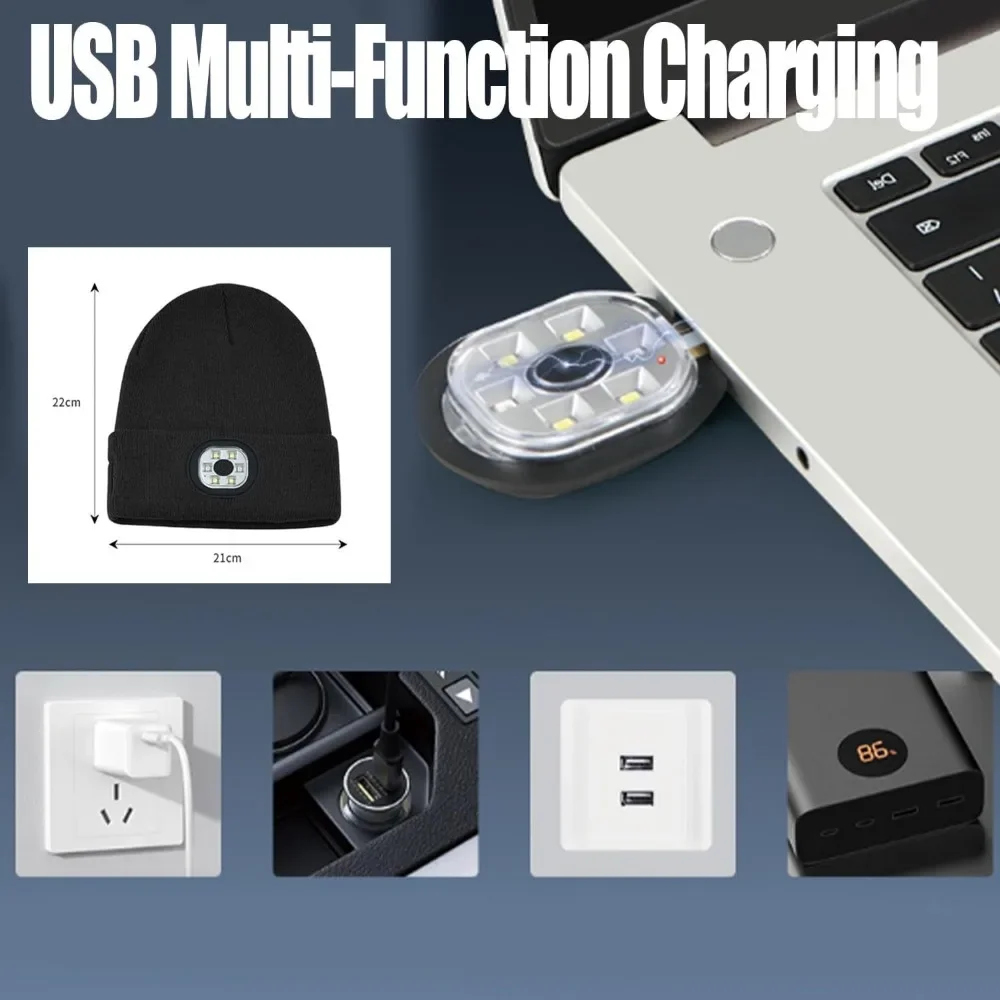 3-in-1 Bluetooth Beanie with Light, 6 LED USB Rechargeable Unisex Headband with Cordless Headphones