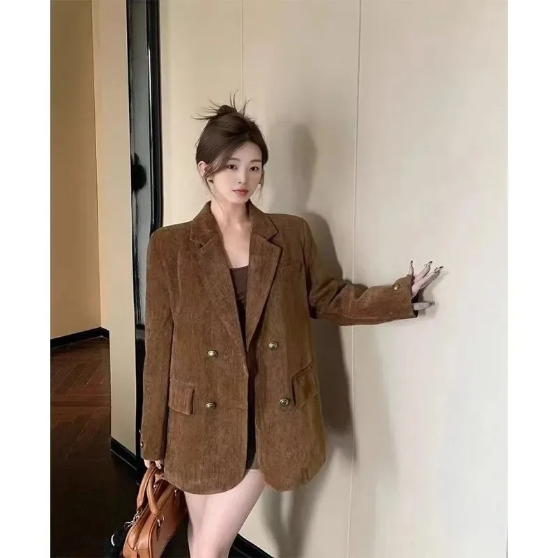 

Lapel Buttoned Long-sleeved Cardigan Autumn and Winter Solid Color Suit Jacket Women's Fashion Loose Suit Top