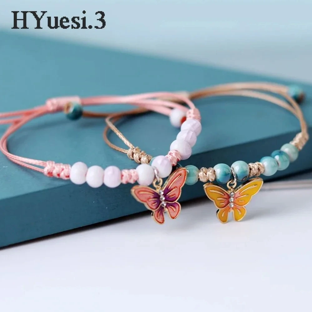 Hand Wowen Butterfly Beaded Bracelets Sweet Kids Adjustable Braided Rope Bracelet Anklet Friendship Gifts for Friend