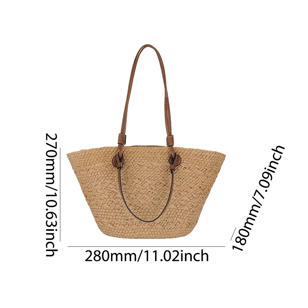 Women Woven Tote Bag Simple Woven Handbag Large Capacity Stylish Weaving Bag Tote Clutch Bags Chic Hobo Bag for Outdoor Travel