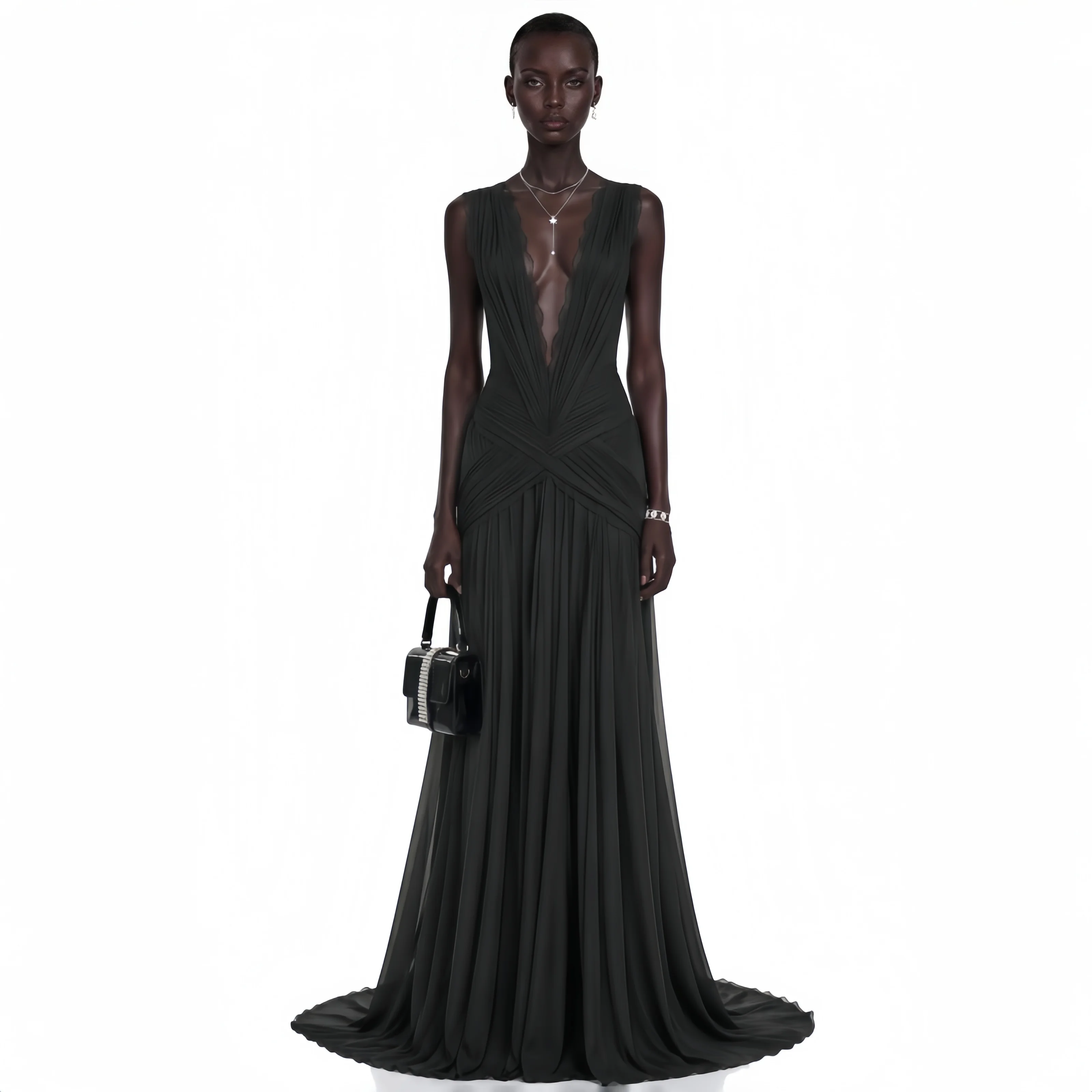 Bohemian Chiffon Wedding Dresses Dark V-Neck Sleeveless Bridal Gowns Backless Pleated Lace A-Line Wedding Gowns Custom