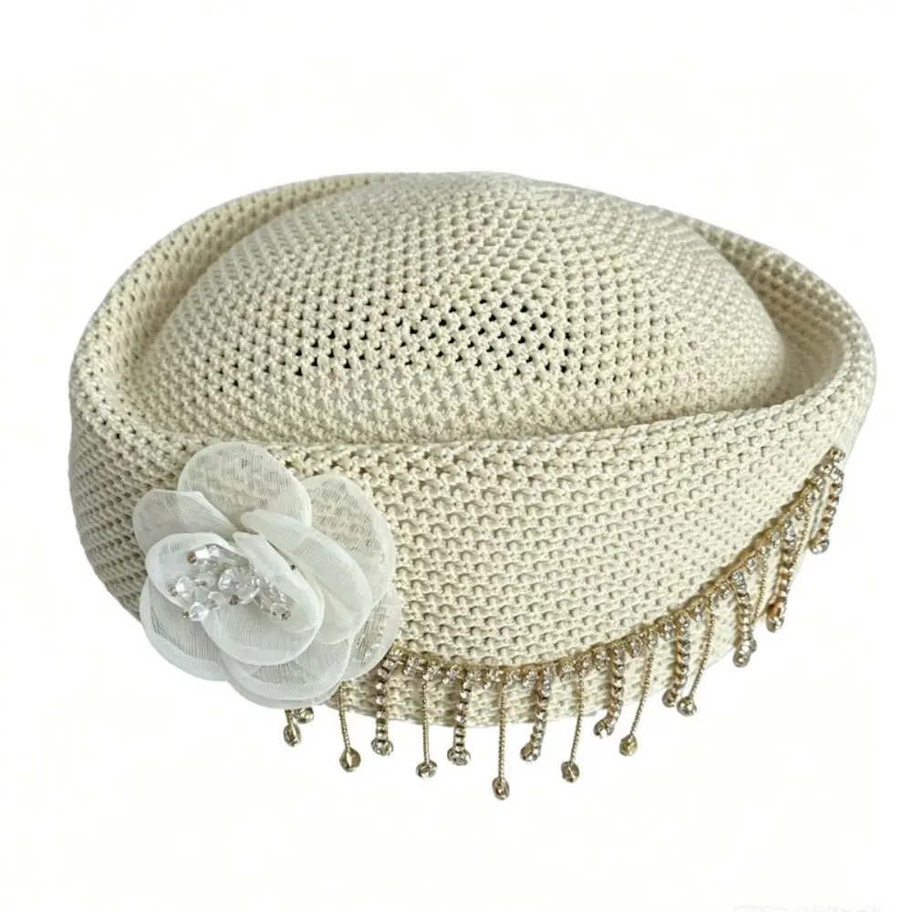 With Flower Women's Pillbox Hat Structured Crown Round Shape Round Dress Hat Solid Vintage Style Brimless Cap Formal Occasions