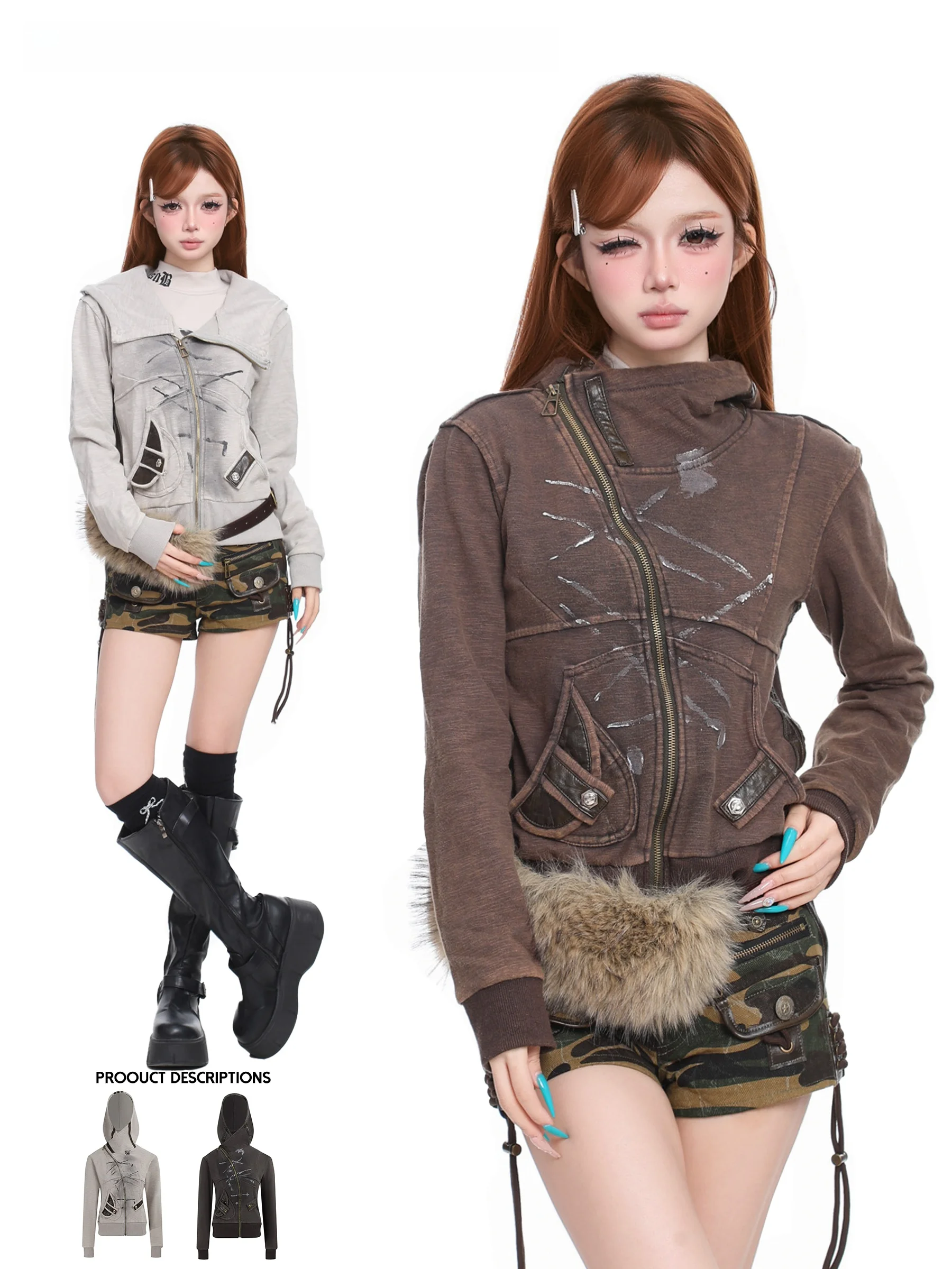 

Утепленная хлопковая куртка Basterds Spicy Girl с капюшоном на молнии, приталенного кроя, с асимметричным дизайном, для женщин, осень-зима