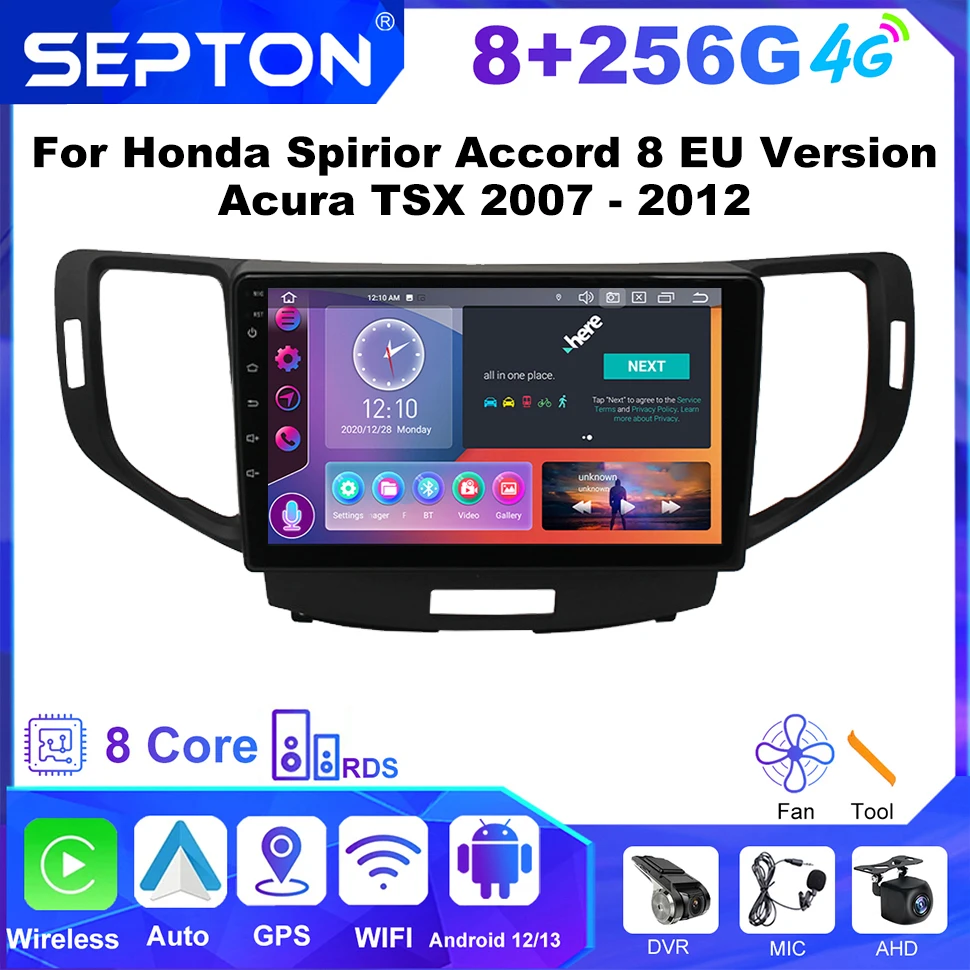 

Автомобильный радиоплеер SEPTON для Honda Spirior Accord 8 EU версии Acura TSX 2007-2012 CarPlay GPS 8-ядерные автомобильные аудиосистемы 4G