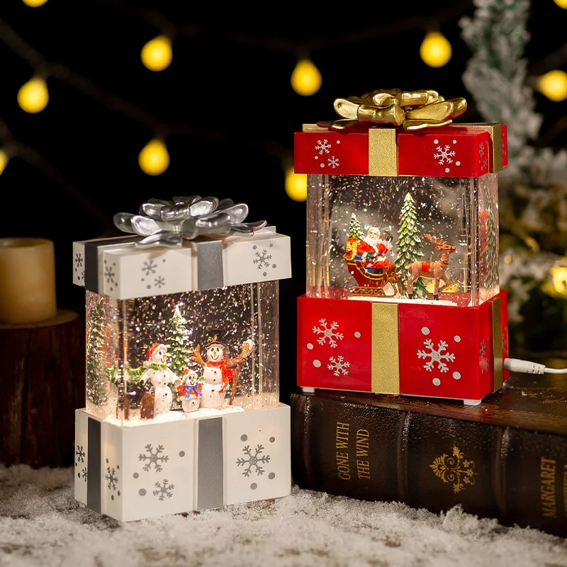 Christmas Gift Crystal Ball Automatic Snow Falling Music Box. Christmas Gift Santa Claus Night Light Red White Gift Box Healing