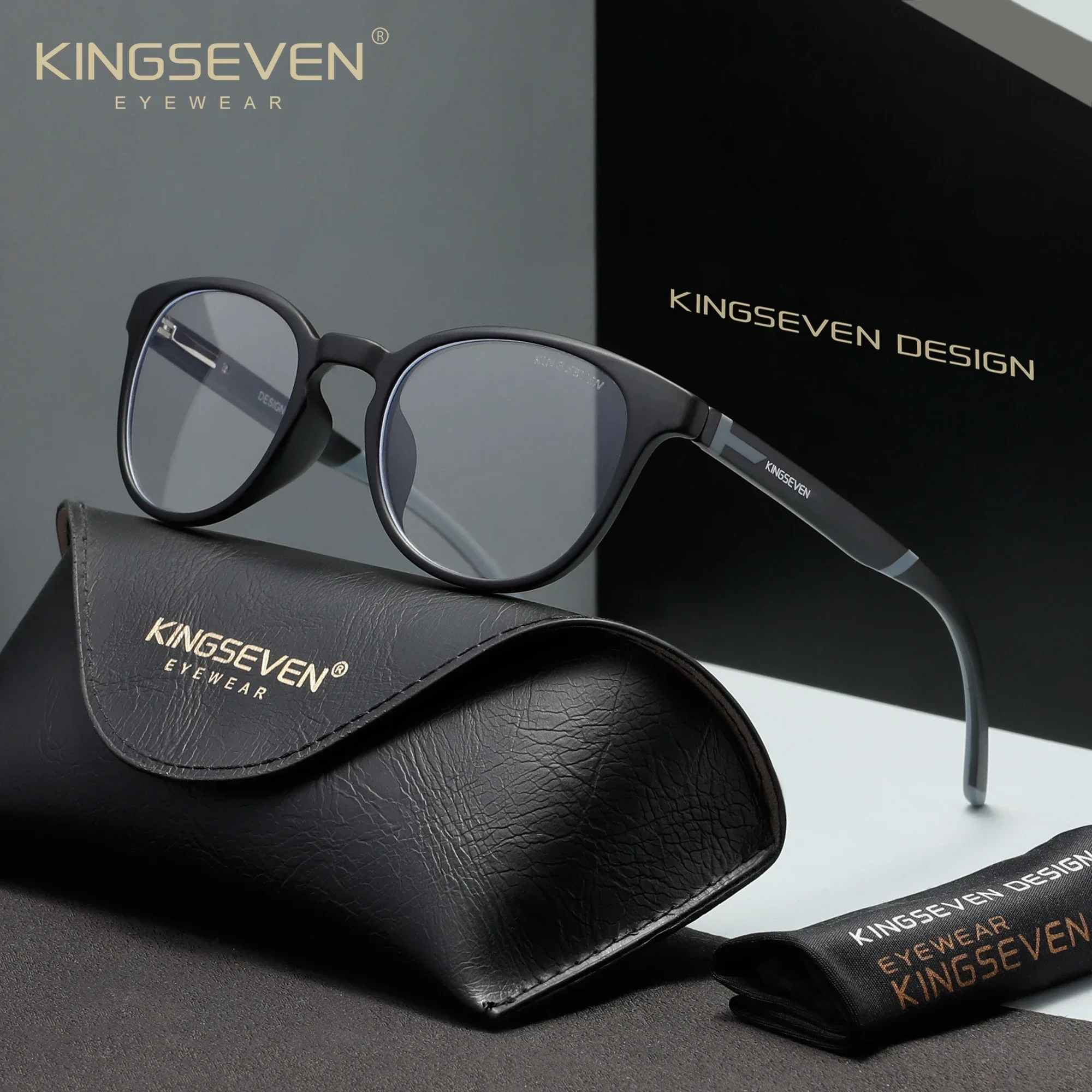 KINGSEVEN Anti-Blaulicht-Brille für Männer und Frauen, klassische Computer-Schutzbrille mit runden Rahmen, lässige Brille