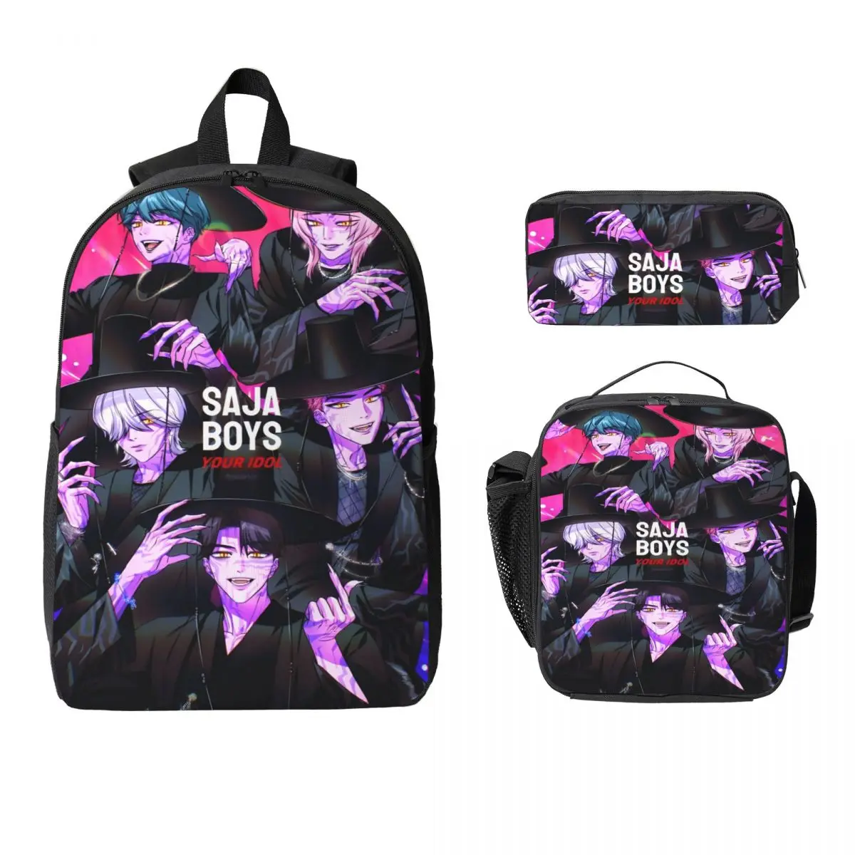 K-pop Demon Hunters Saja Boys School bags Set for Kids Pencil Boxes Backpack Sets with Lunch Box For School Students Daypack