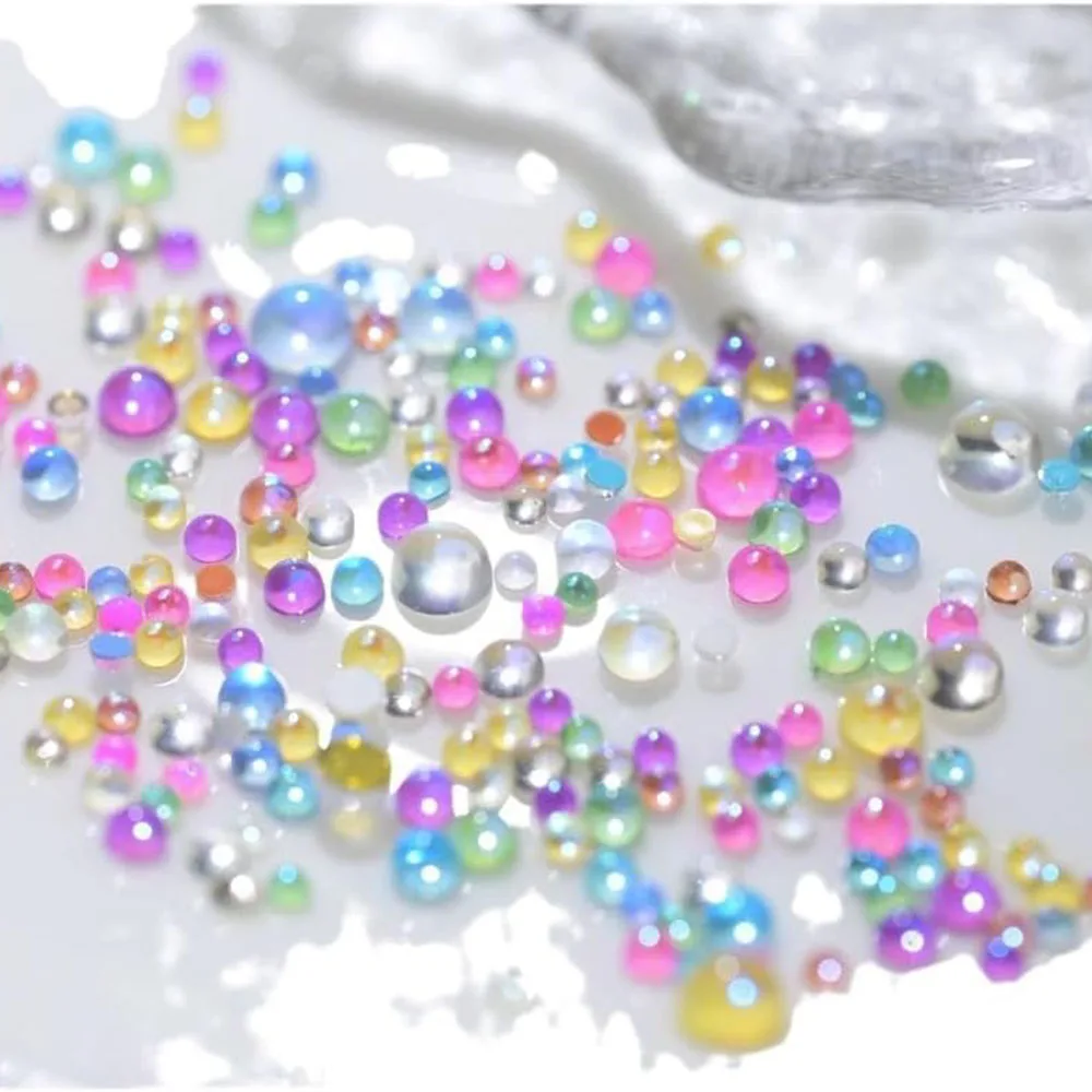 200Pcs 3D Coloful Bubble Beads Nail Charms Mermaid Nail Art Decorations Aurora Pearls Candy Caramel Stone Half-Round Flat Back