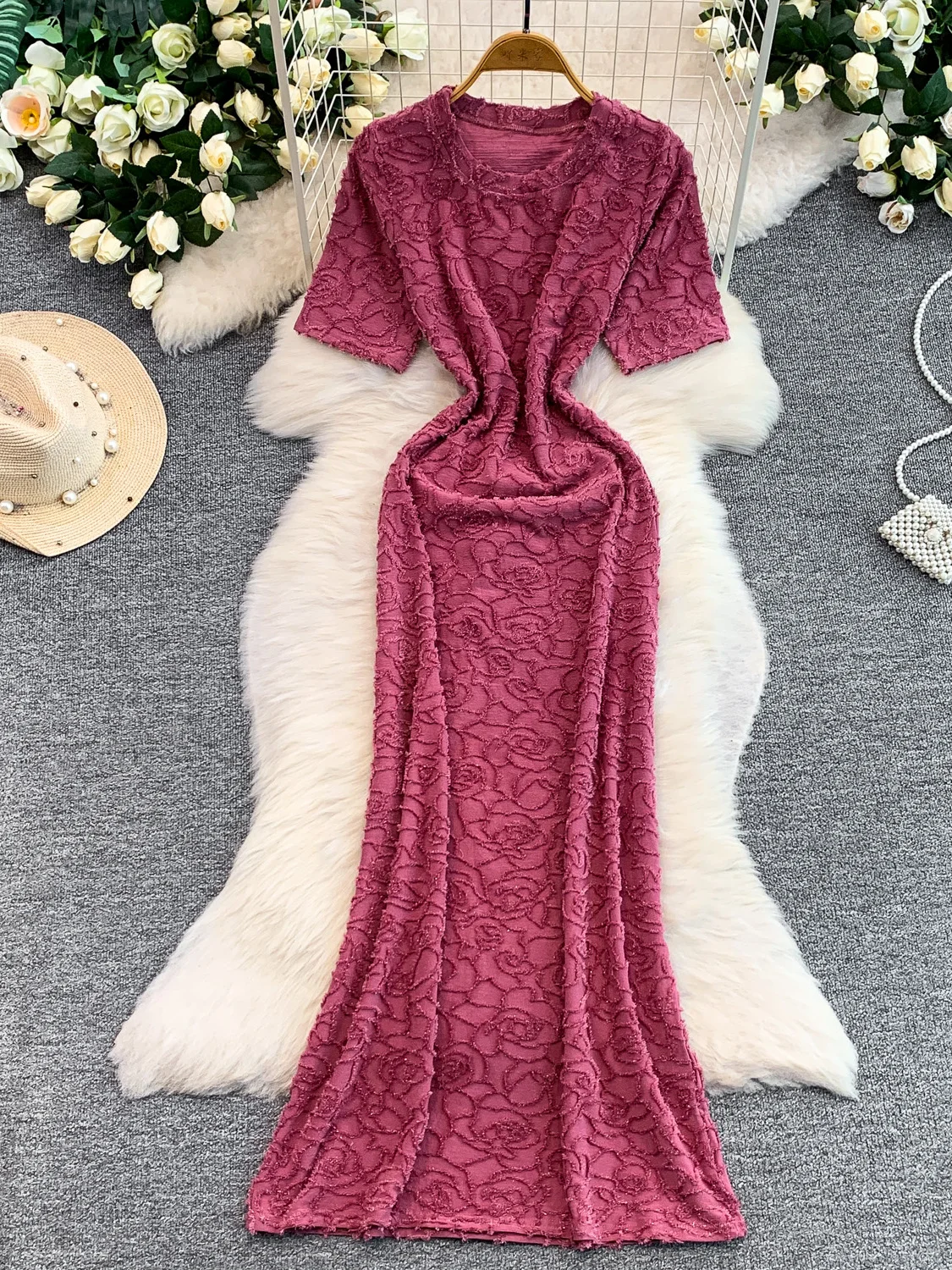 Elegant Short Sleeve Knitted Dress with Tassel Bright Thread Women's Fashion High Waist A-Line Dress Luxury Minimalist Style