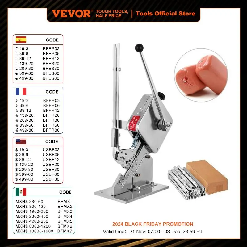 VEVOR U-shape Sausage Clipper Manual Plastic Bag Clipping Maker Strapping Machine for Supermarkets Bakeries Meat Packing Tools