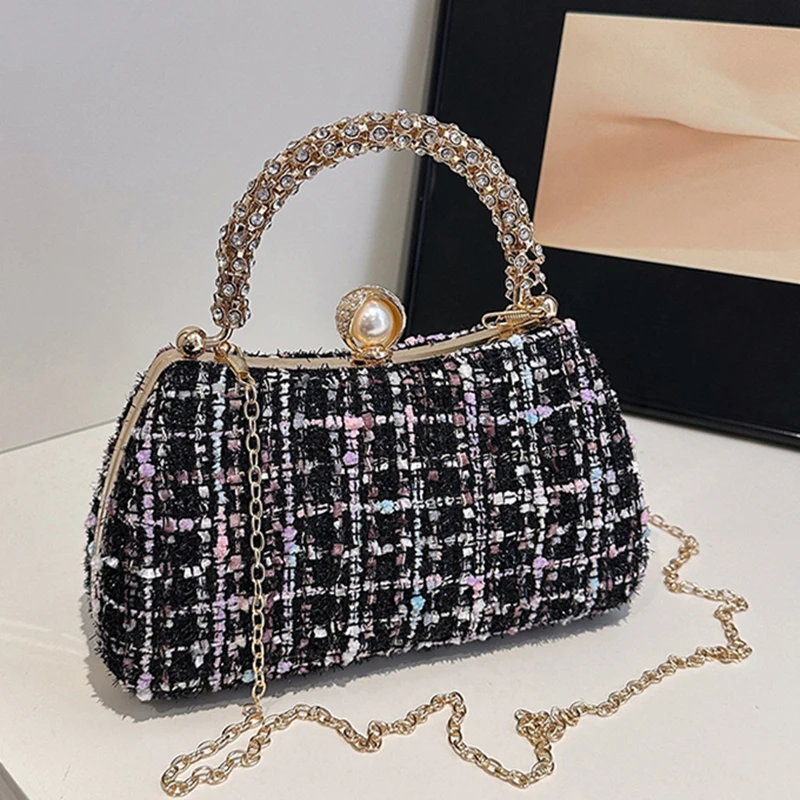 

Luxury Women Shoulder Bag Woolen Fabric Crossbody Bags Fashion Chain Handbag Evening Purse Wedding Chic Clutch New 2025