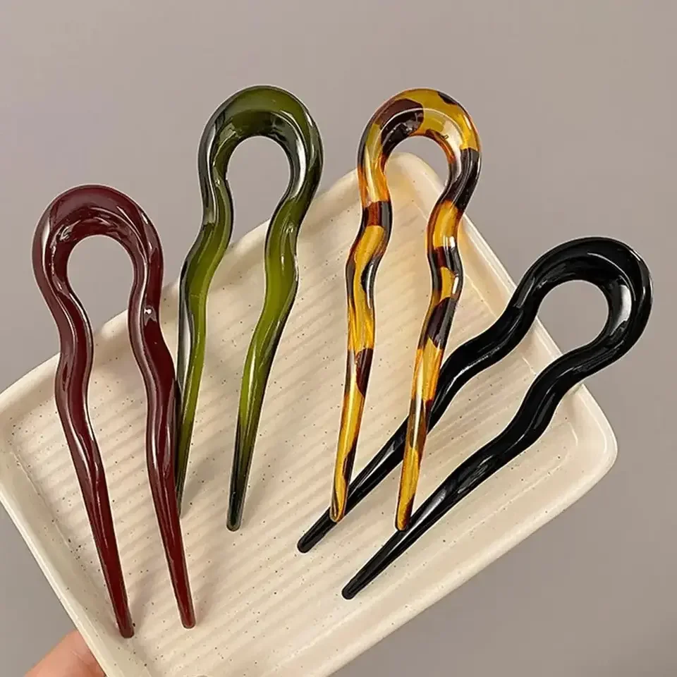 

U-Shaped Hair Fork Fashion Tortoiseshell Acetate Hairpin Geometric Design Headwear Hair Sticks Women Girls 36