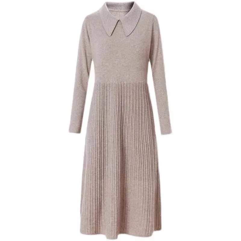 Vestido de punto de longitud media para mujer, Jersey ajustado de talla grande a la moda, otoño e invierno, novedad